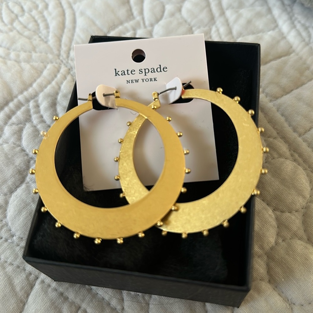 Kate Spade Studded Gold Hoops, NWT